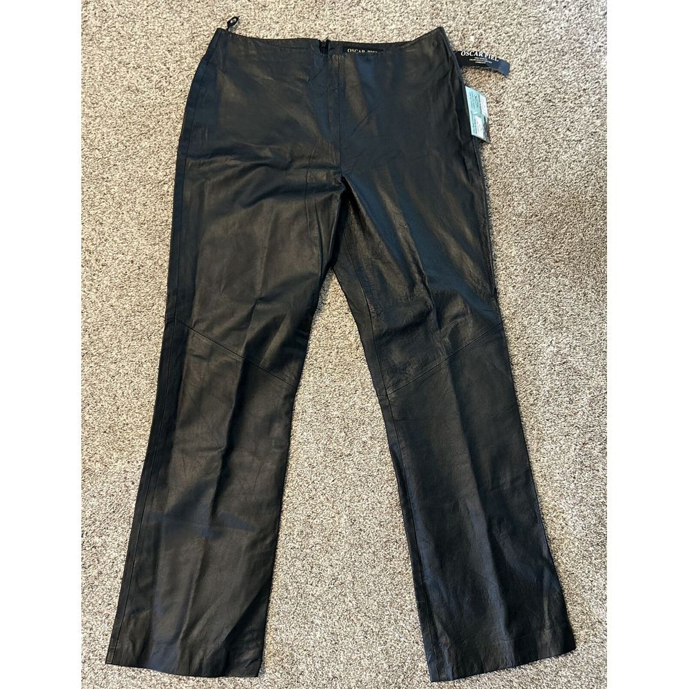 NWT!! Oscar Piel Womens Sz‎ 10 Black Leather Pants Made in Mexico